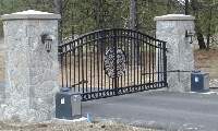 Automatic Ornamental Double Drive Gate With Stone Columns